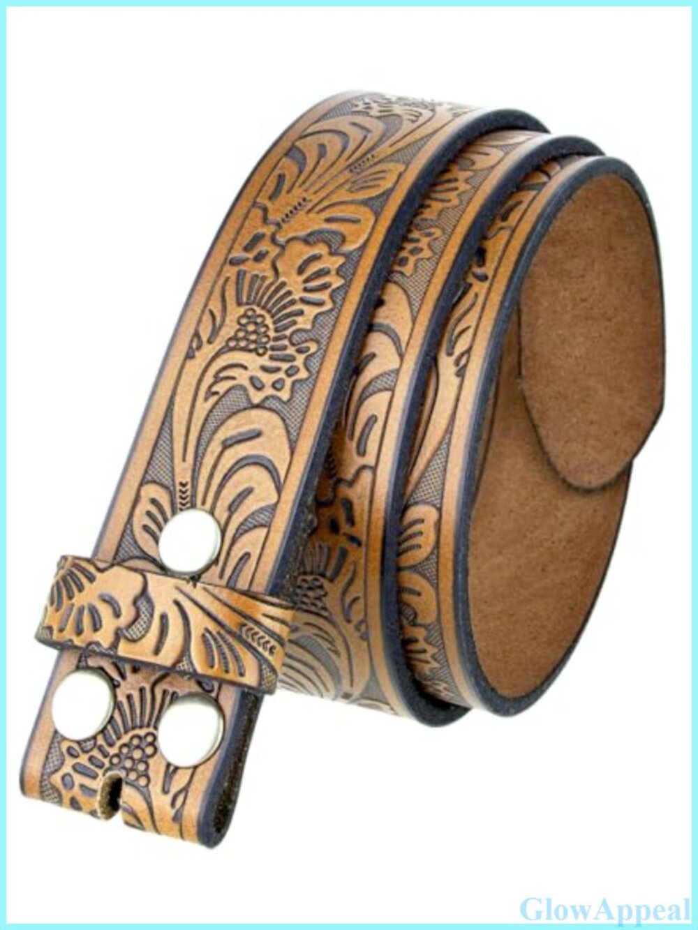 Western Floral Engraved Genuine Leather Belt Strap 1.5" Wide Interchangeable